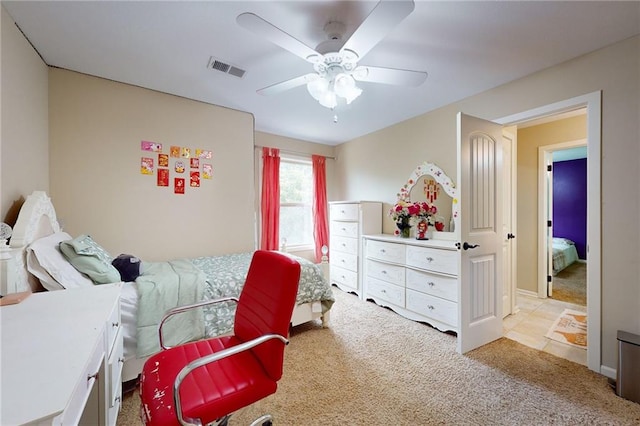 bedroom featuring ceiling fan and carpet flooring