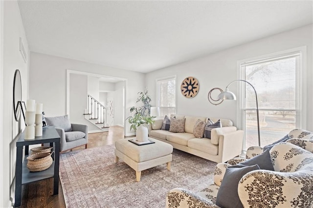 living room with hardwood / wood-style flooring