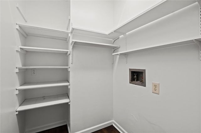 spacious closet with dark hardwood / wood-style flooring