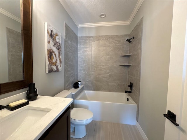 12850 N Arbor Way, Platte City, MO 64079 - bathroom featuring vanity, ornamental molding, tub / shower combination, and a textured ceiling