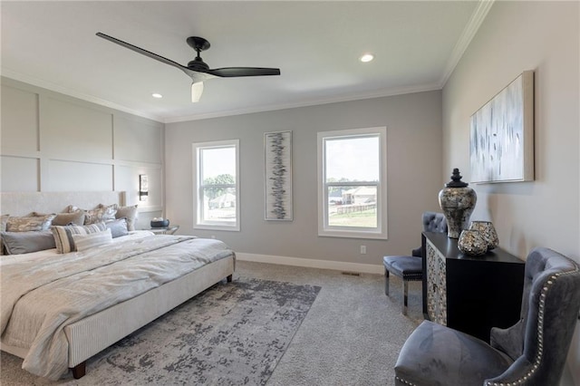 12850 N Arbor Way, Platte City, MO 64079 - bedroom featuring crown molding, carpet, recessed lighting, and ceiling fan