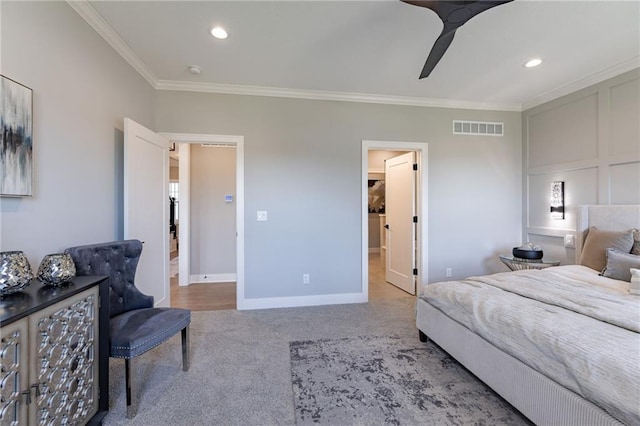 12850 N Arbor Way, Platte City, MO 64079 - bedroom featuring crown molding, carpet floors, recessed lighting, and ceiling fan