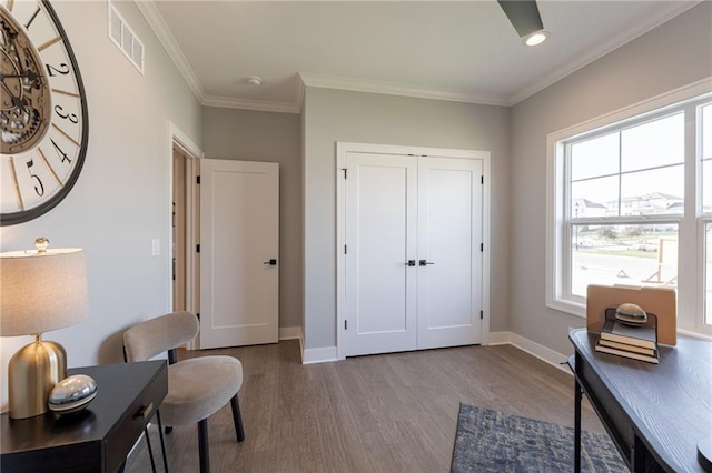 12850 N Arbor Way, Platte City, MO 64079 - office space featuring wood finished floors, ornamental molding, and recessed lighting