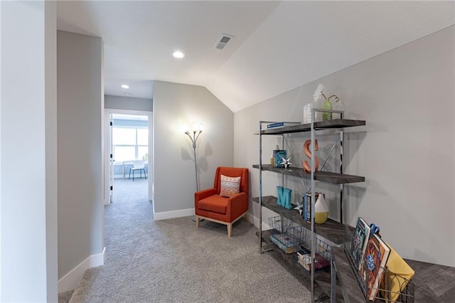 12850 N Arbor Way, Platte City, MO 64079 - living area with carpet floors, vaulted ceiling, and recessed lighting