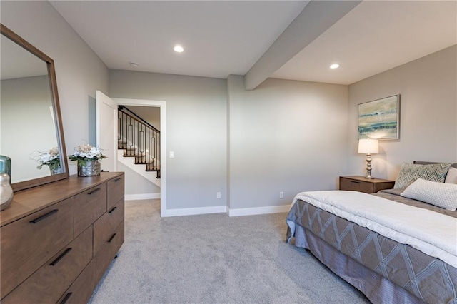 12850 N Arbor Way, Platte City, MO 64079 - bedroom with light colored carpet, recessed lighting, and beamed ceiling