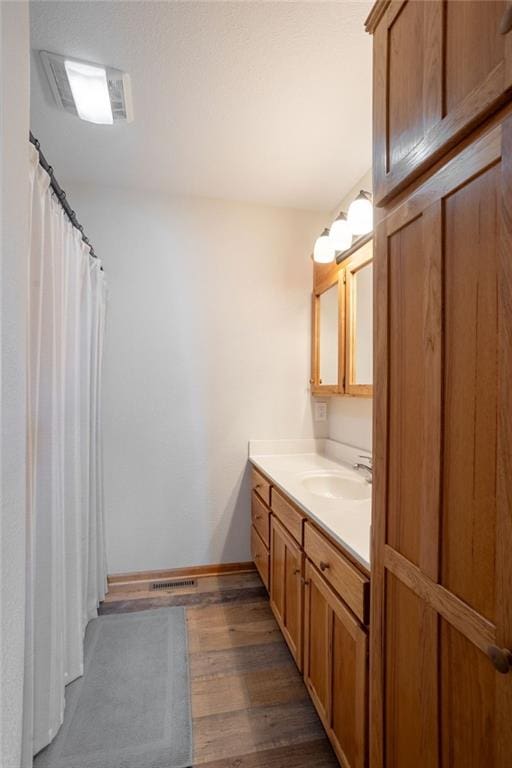 bathroom featuring wood-type flooring and vanity