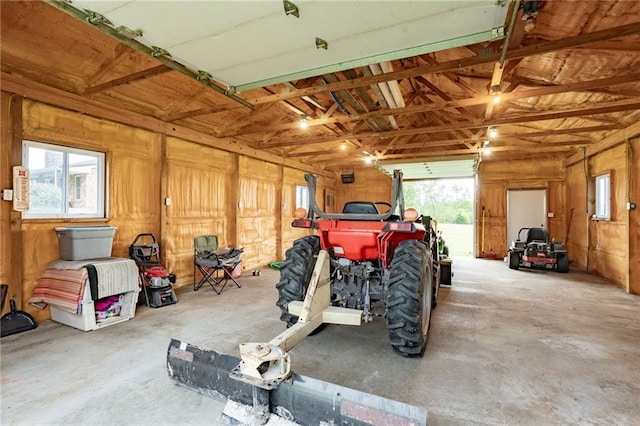 garage with wood walls