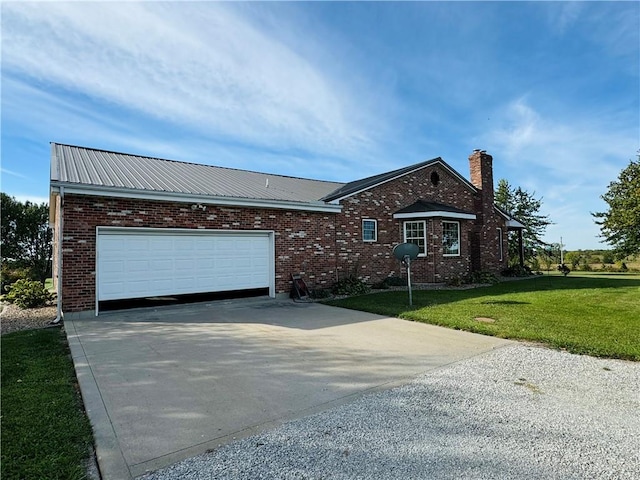 ranch-style house with a garage and a front yard