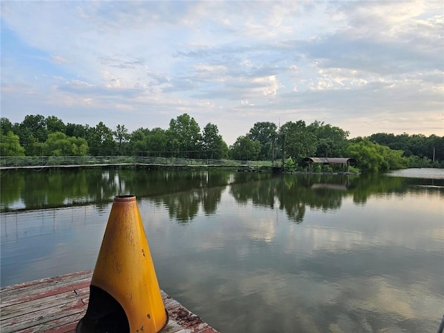 view of dock with a water view