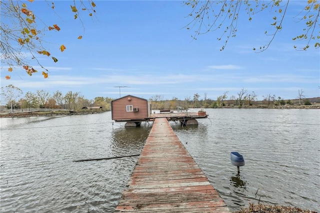 dock area with a water view