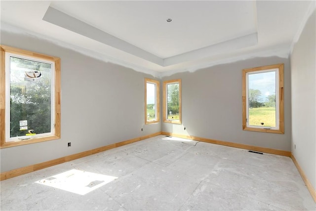 empty room featuring a raised ceiling