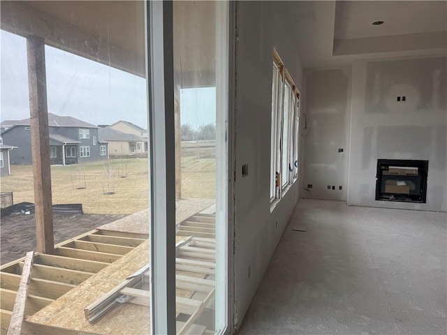 doorway featuring a fireplace