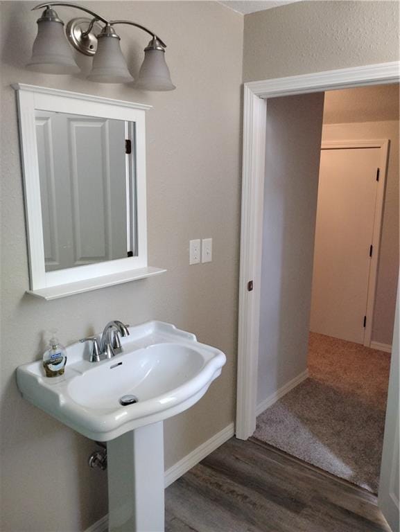 bathroom with hardwood / wood-style floors