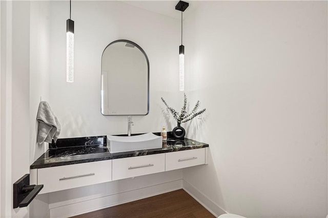 bathroom featuring wood-type flooring and vanity