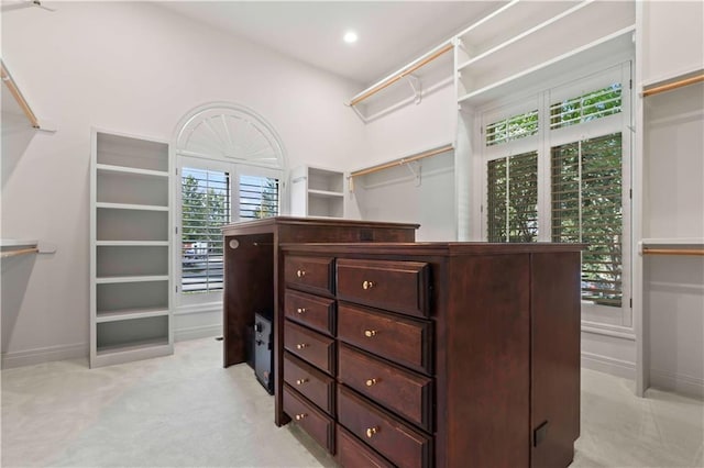 spacious closet featuring light carpet