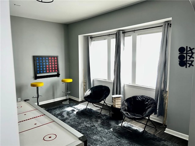 recreation room featuring dark wood-type flooring