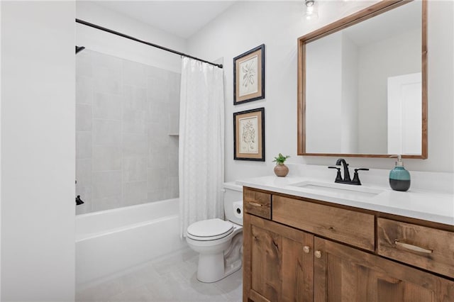 full bathroom with vanity, toilet, and shower / bath combo with shower curtain