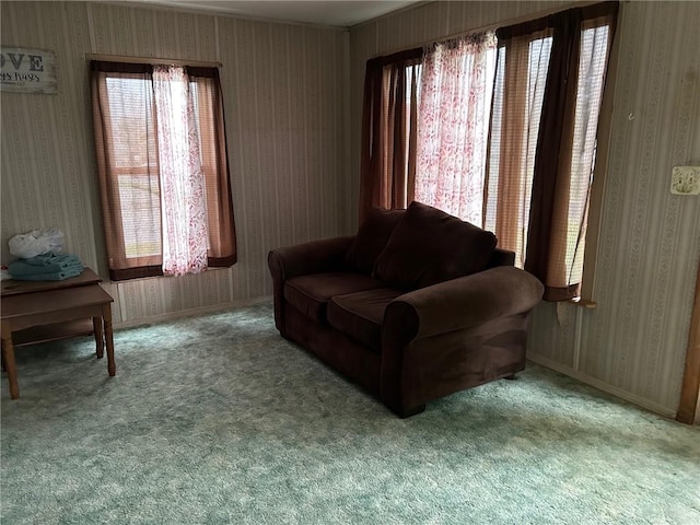 living area with carpet floors