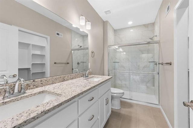 bathroom featuring visible vents, a sink, and a stall shower