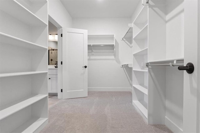 spacious closet featuring light carpet