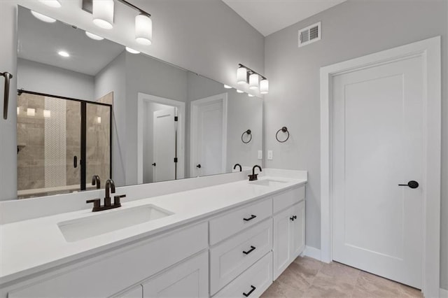 25026 W 94th Ter, Lenexa, KS 66227 - full bathroom with double vanity, a stall shower, and baseboards