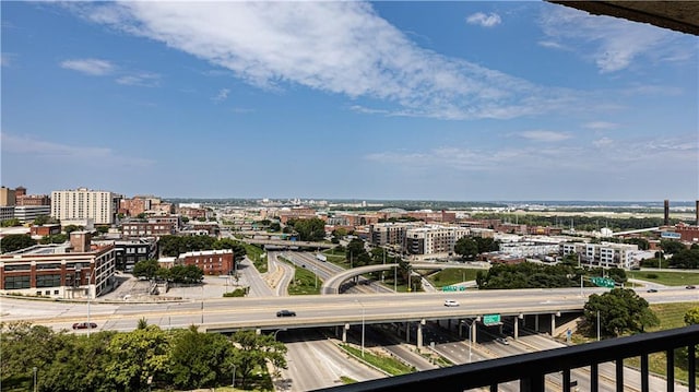 bird's eye view with a city view