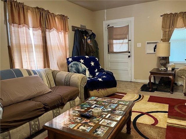 carpeted living room featuring a wealth of natural light