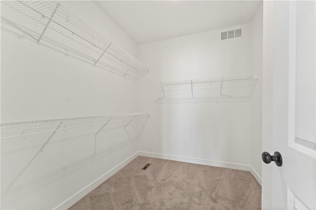 walk in closet featuring visible vents and carpet flooring