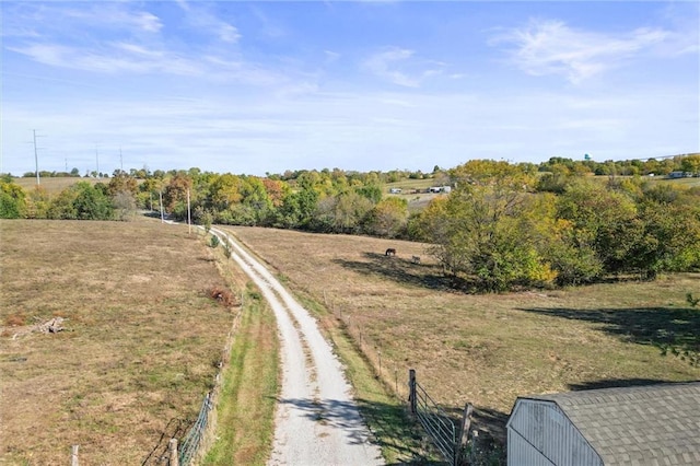 view of road with a rural view