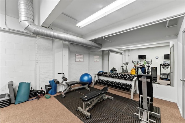 exercise area with carpet flooring