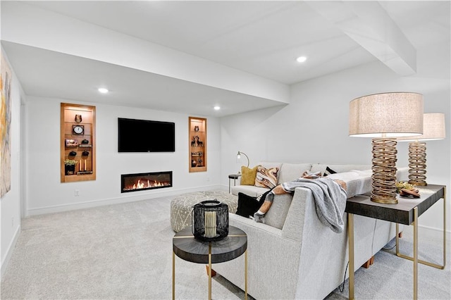 25110 W 98th Pl, Lenexa, KS 66227 - carpeted living room with recessed lighting and a glass covered fireplace
