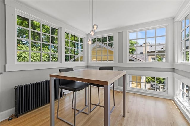 sunroom / solarium with a healthy amount of sunlight and radiator heating unit