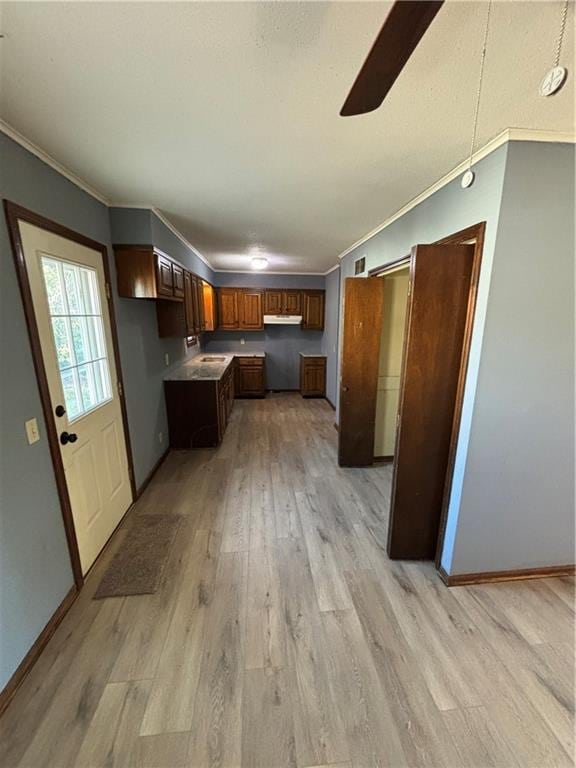 kitchen featuring light hardwood / wood-style flooring and ornamental molding