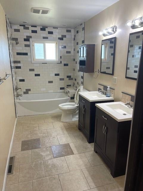 full bathroom featuring vanity, plus walk in shower, and toilet