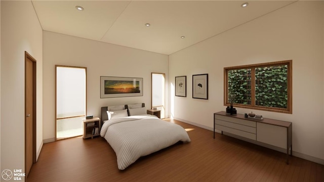 bedroom featuring dark wood-type flooring