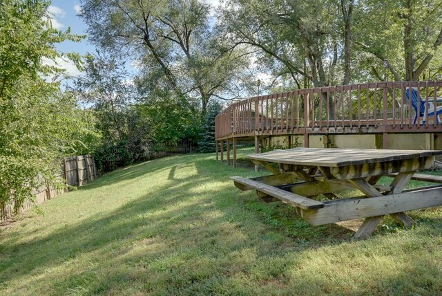 view of yard with a wooden deck