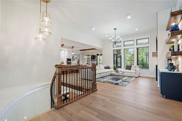 living room with light hardwood / wood-style flooring