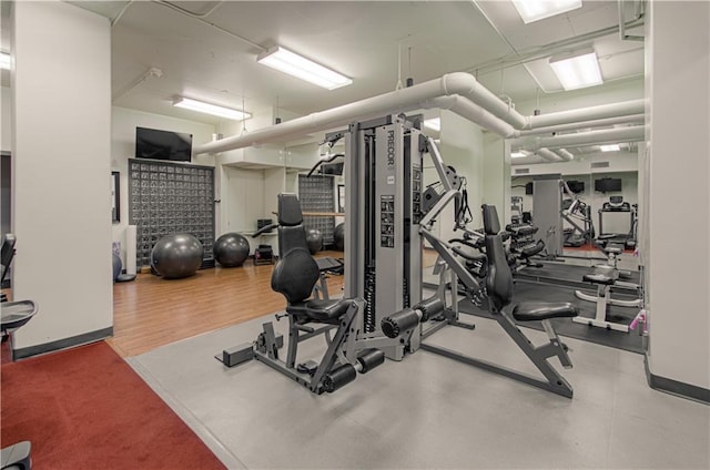 exercise room featuring hardwood / wood-style floors