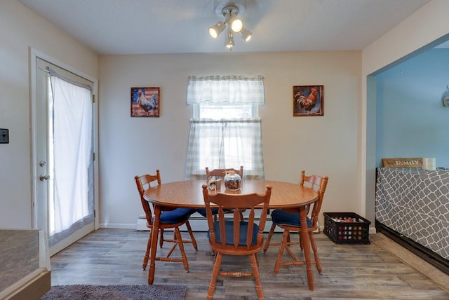 dining room with baseboards, a wealth of natural light, and wood finished floors