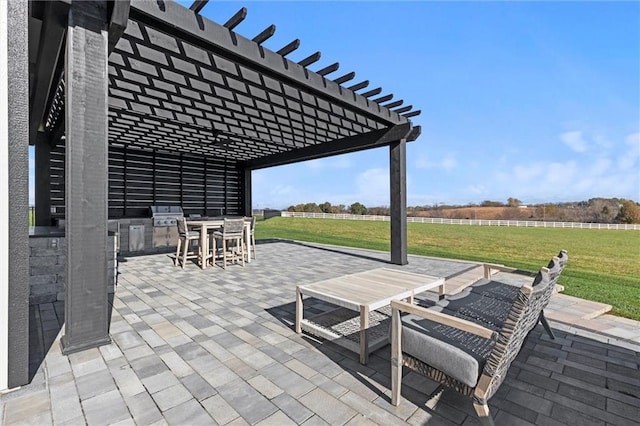 view of patio / terrace with a pergola and exterior kitchen