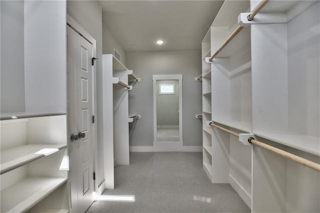 spacious closet with light colored carpet