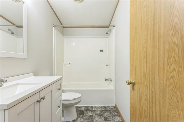 full bathroom featuring vanity, toilet, and washtub / shower combination