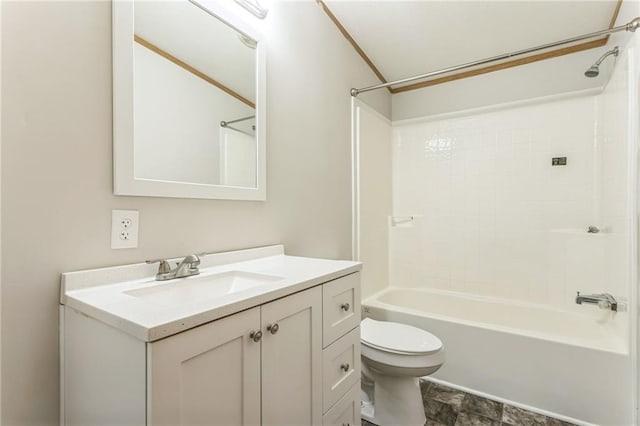 full bathroom with shower / bathing tub combination, vanity, and toilet