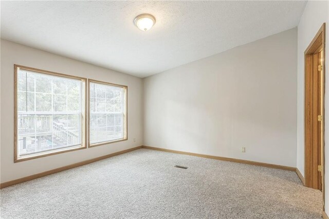 unfurnished room featuring a textured ceiling and carpet flooring