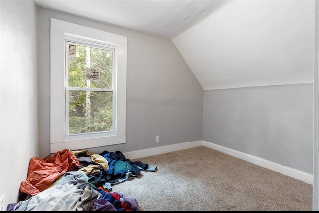 bonus room with vaulted ceiling and carpet floors