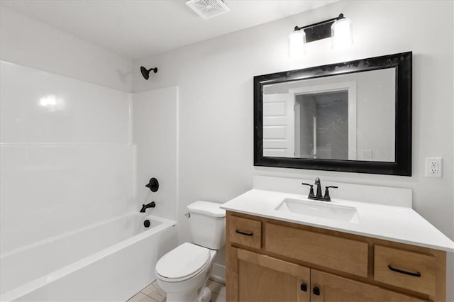 full bathroom with tile patterned flooring, vanity, toilet, and shower / washtub combination