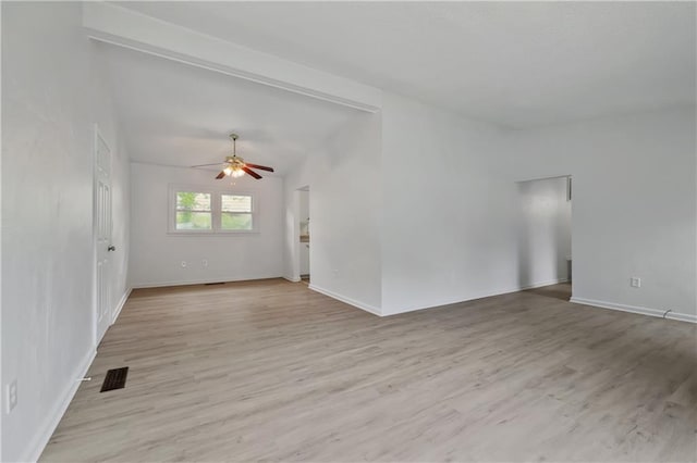 unfurnished room featuring ceiling fan and light hardwood / wood-style flooring