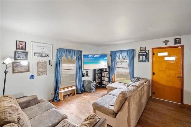 living room with hardwood / wood-style floors