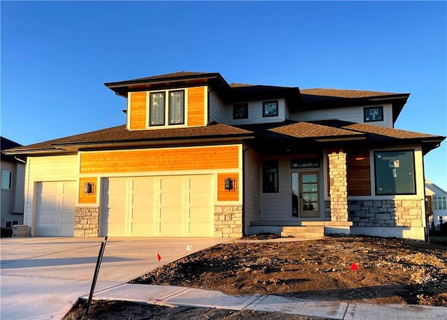 prairie-style house with a garage