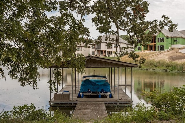 dock area with a water view